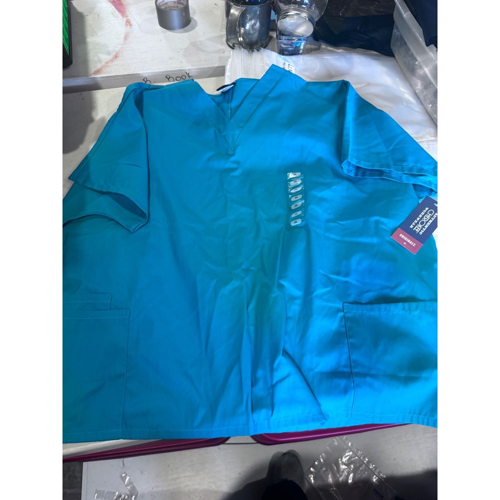 Cherokee Workwear Originals V-Neck Scrub Top Teal Blue 3XL 4700 NWT
